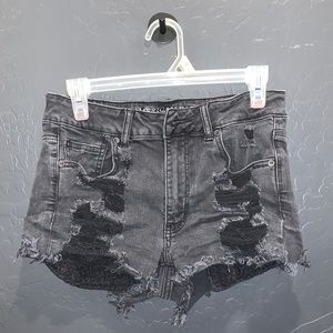 Black Distressed High Rise (Super Stretch) Shorts